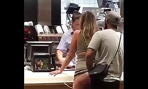 White couple having sex in  restaurant