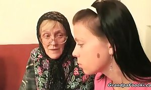 Hot honey helps granny to sucks a rod