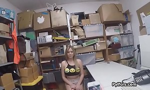 Busty pilfer caught and fucked by guard