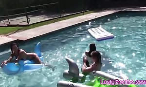 Wet teen lesbian foursome pussy eating pool party