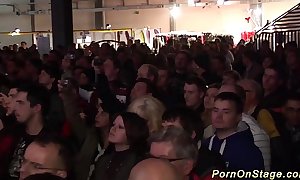 Crazy lesbo sex show on public stage